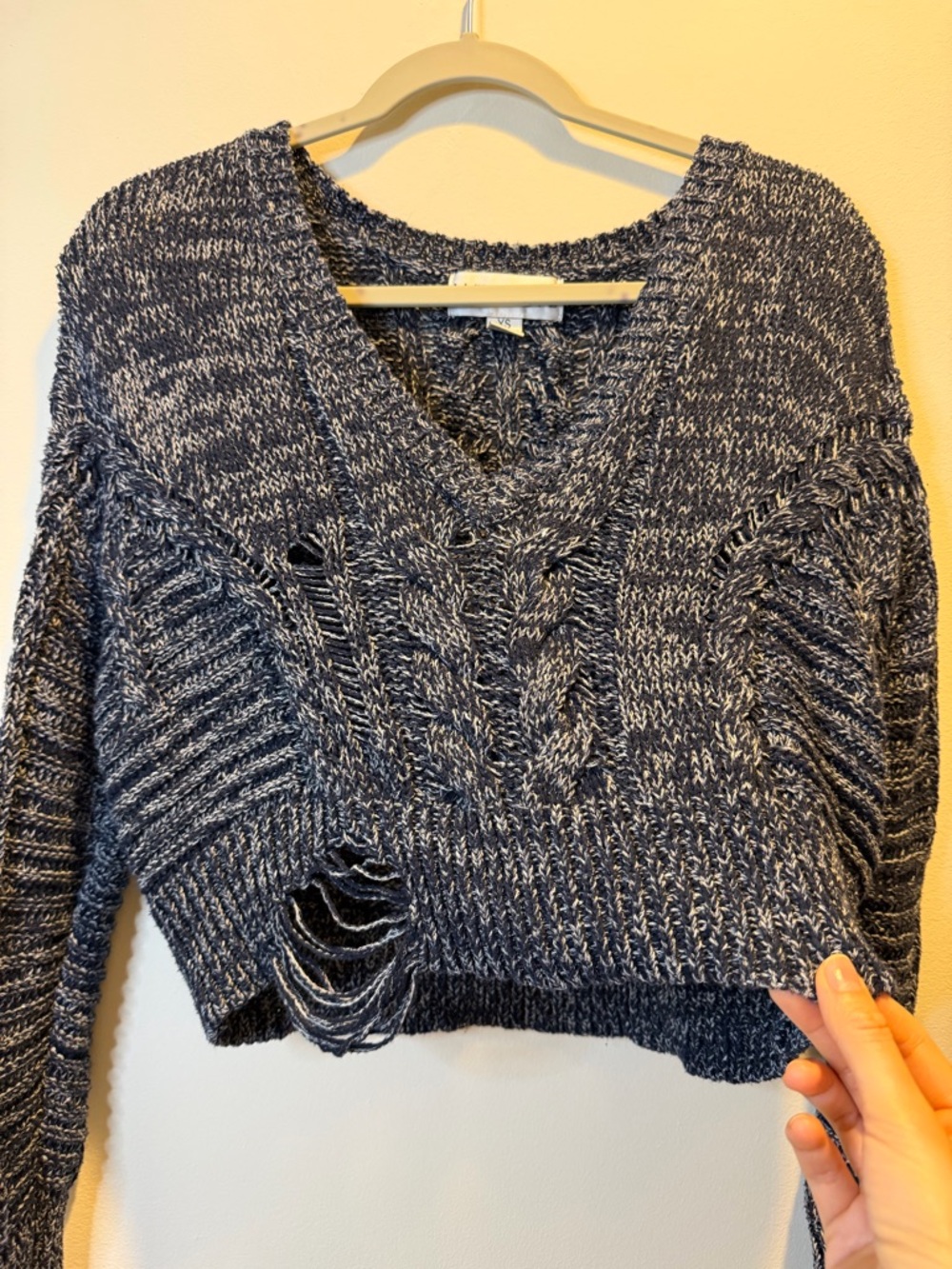 Wildfox Nancy Oxford distressed ribbed V-neck sweater
